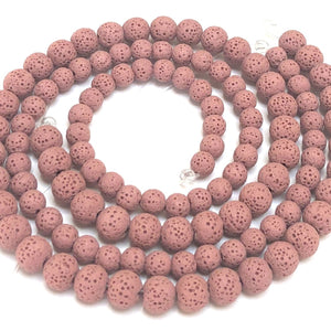Rose Pink Lava 6mm 8mm round natural volcanic lava diffuser beads 15.5" strand - Oz Beads 