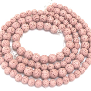 Pink Lava 6mm 8mm round natural volcanic lava diffuser beads 15.5" strand - Oz Beads 