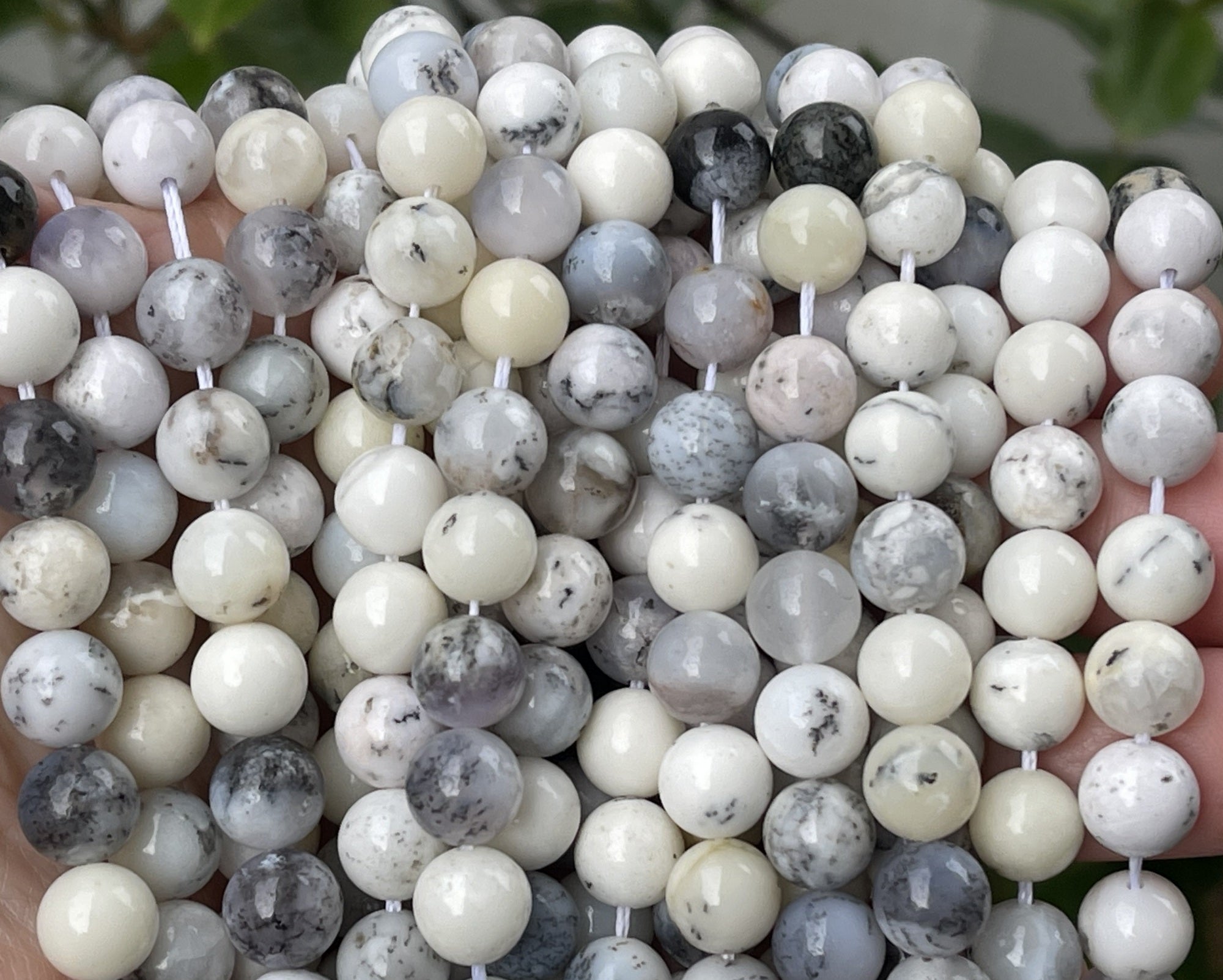 White Dendritic Opal 8mm round natural gemstone beads 15" strand
