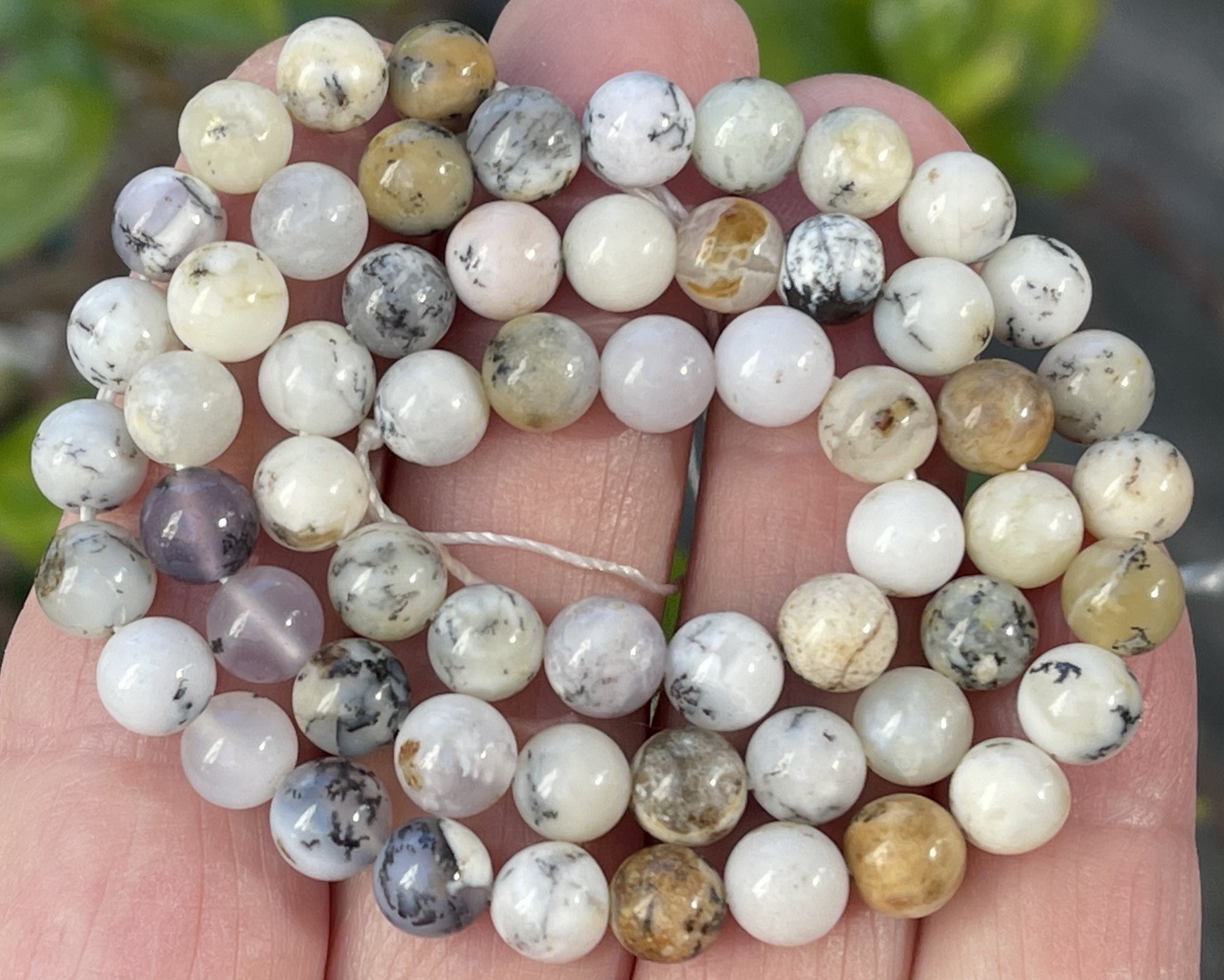 White Dendritic Opal 6mm round natural gemstone beads 15" strand