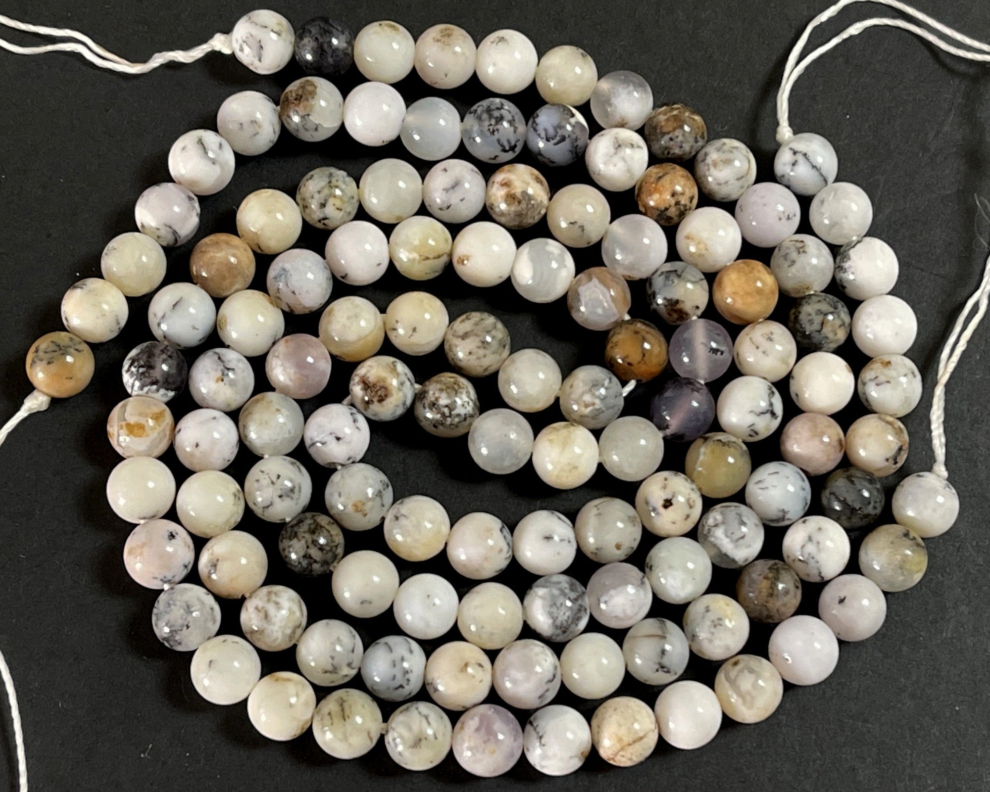 White Dendritic Opal 6mm round natural gemstone beads 15" strand