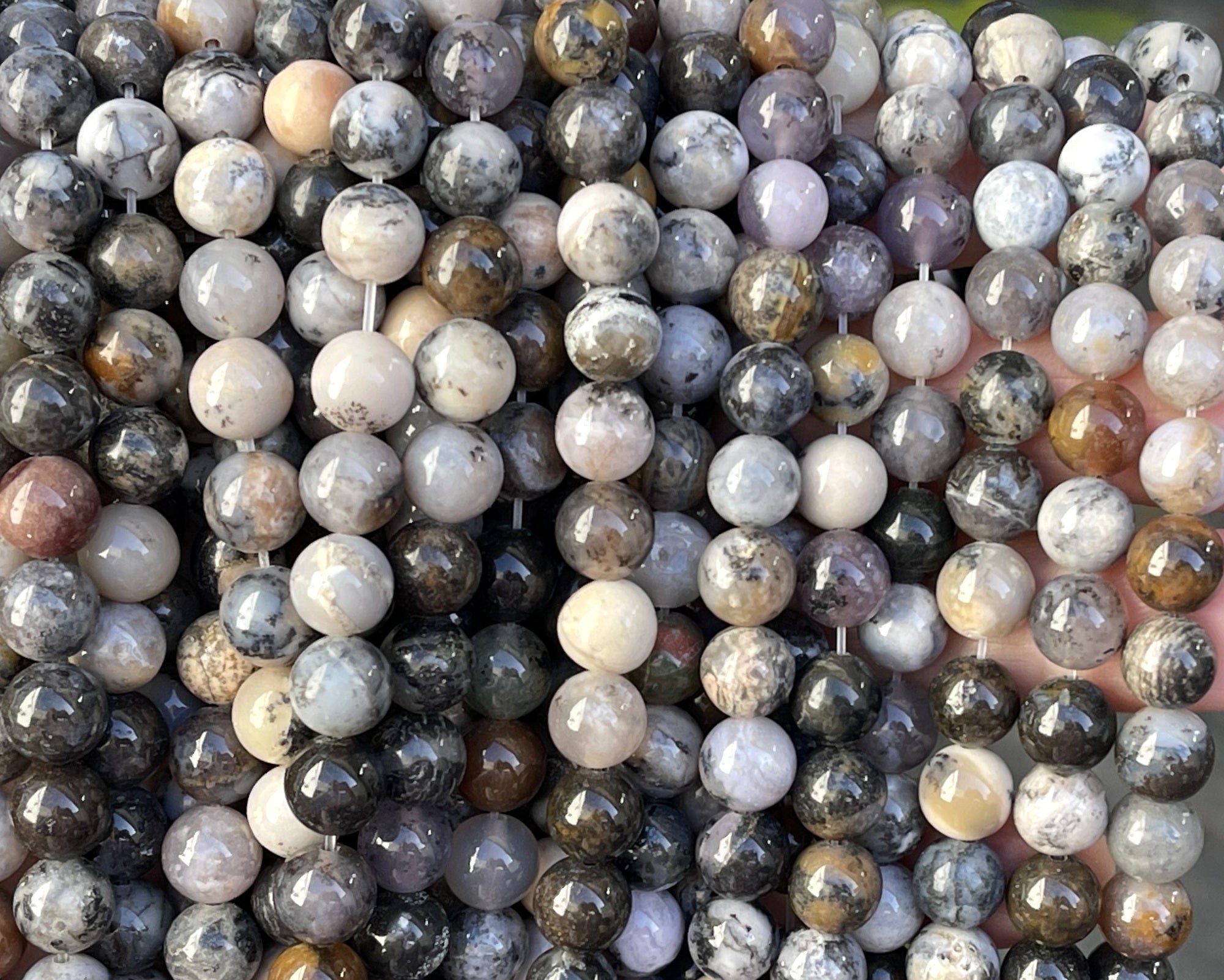 Black Dendritic Opal 8mm round natural gemstone beads 15" strand