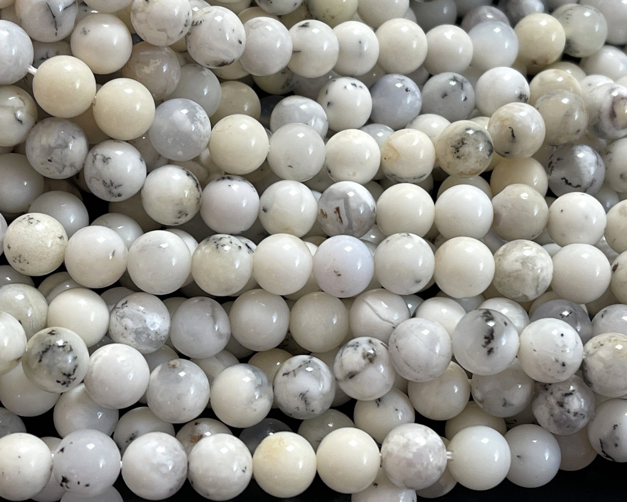 White Opal 8mm round natural gemstone beads 15.5" strand