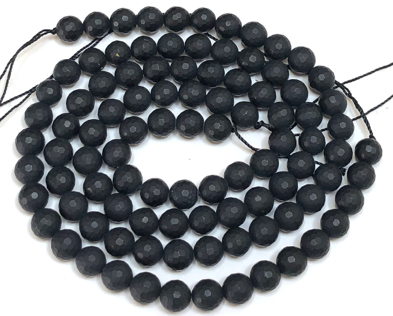 Black Onyx matte 8mm micro faceted round gemstone beads 15" strand