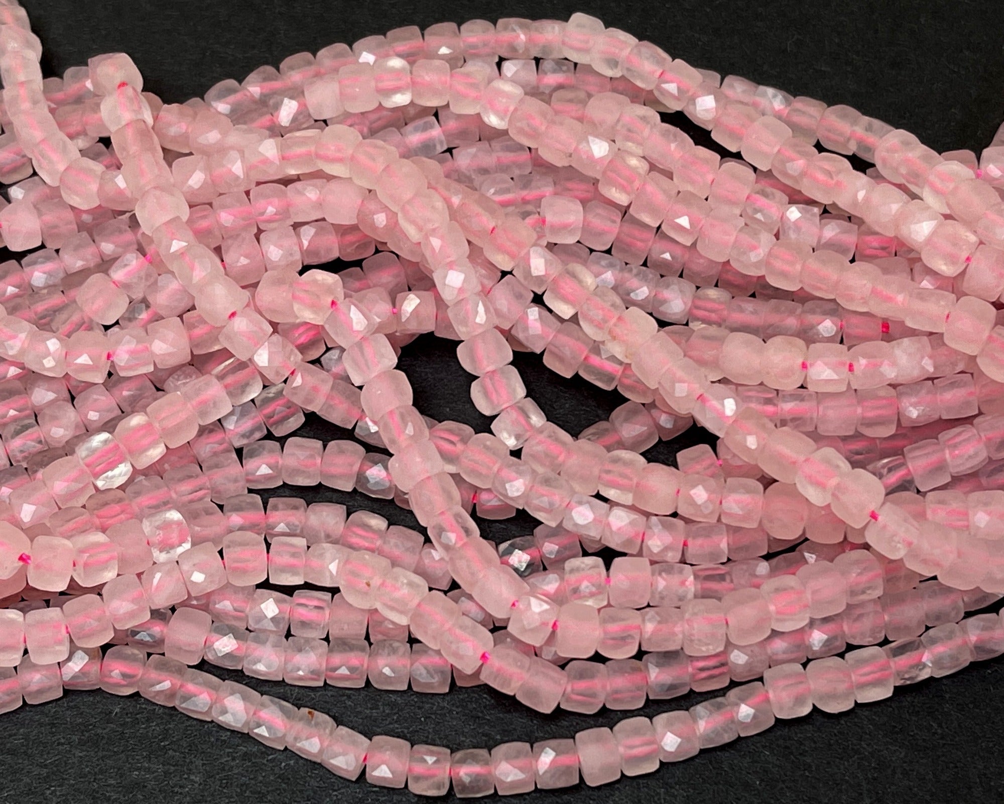 Rose Quartz 4mm faceted cube natural gemstone beads 15" strand