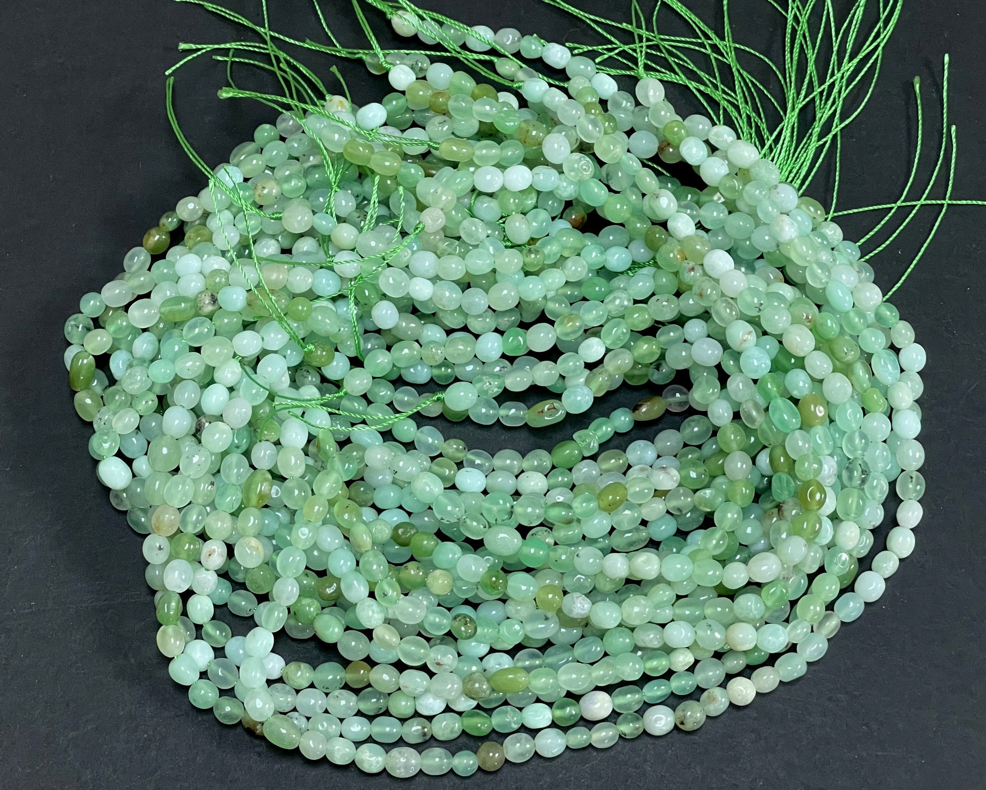 Chrysoprase 5-6mm tiny nuggets mint apple green natural gemstone beads 16" strand - Oz Beads 