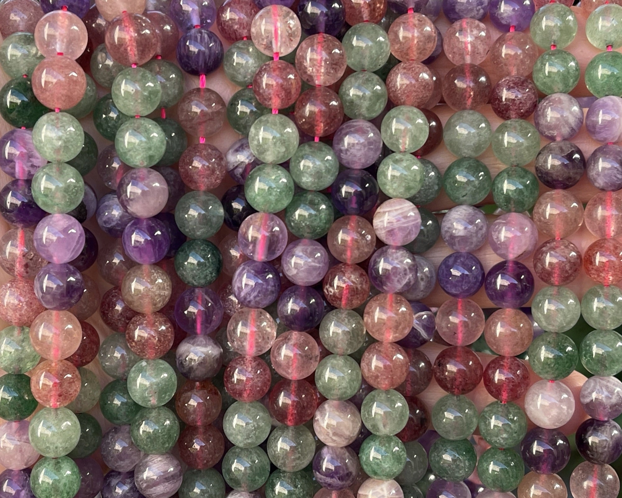 Strawberry Quartz Amethyst mix 8mm round beads 15.5" strand