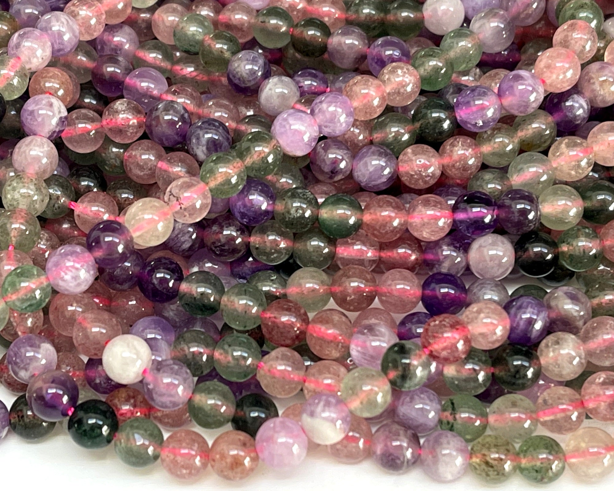 Strawberry Quartz Amethyst mix 6mm round beads 15" strand