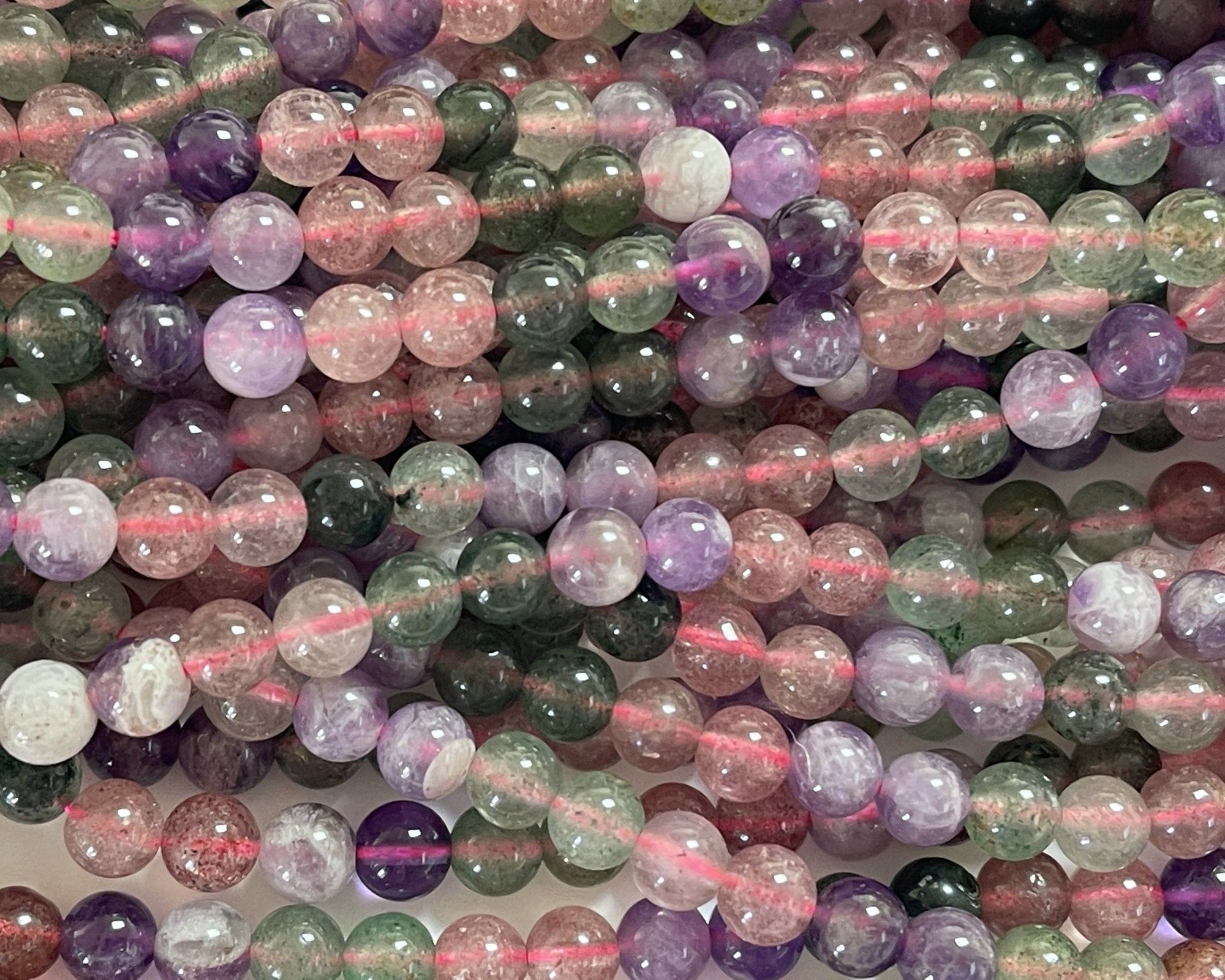 Strawberry Quartz Amethyst mix 6mm round beads 15" strand