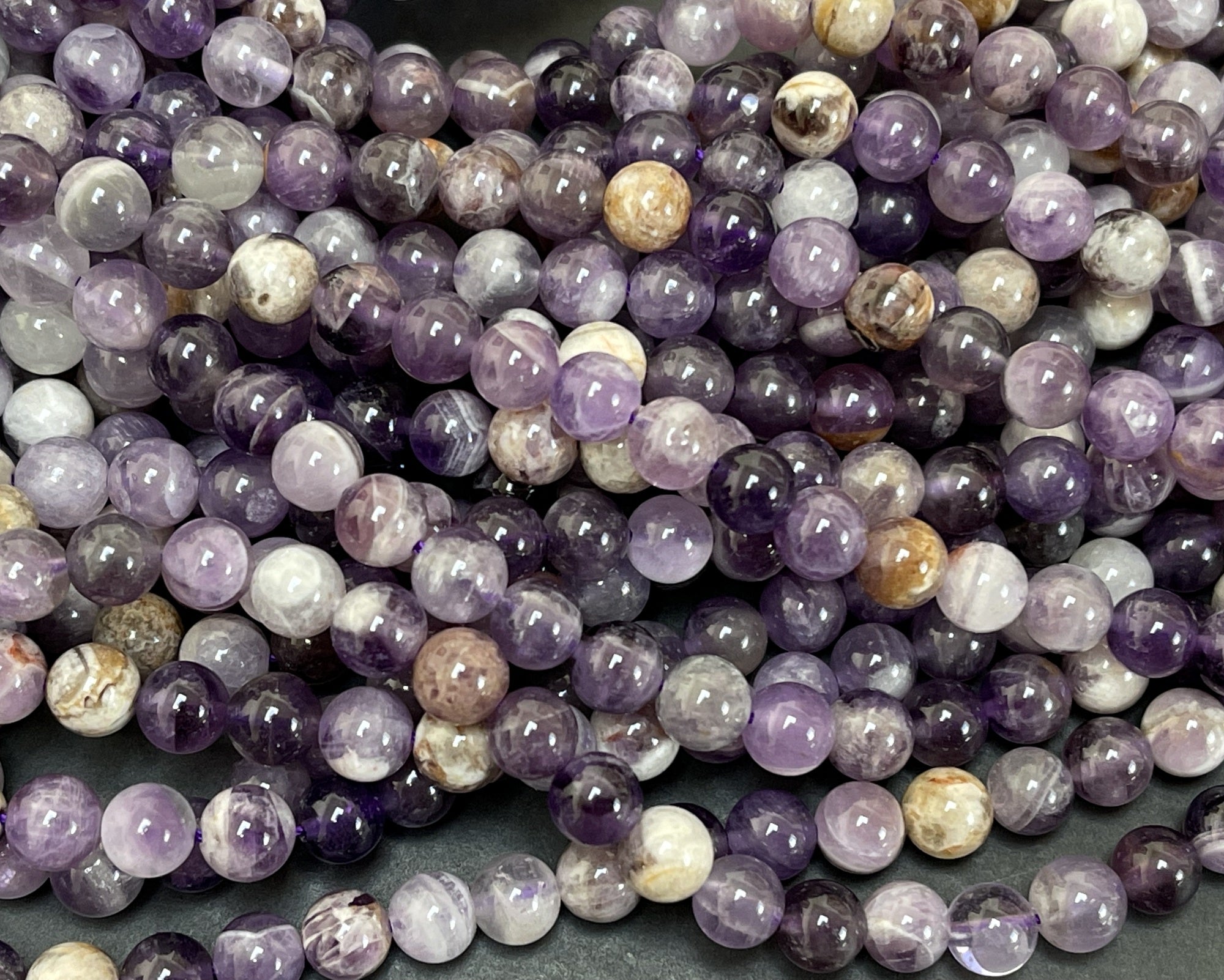 Flower Amethyst 6mm round natural gemstone beads 15.5" strand - Oz Beads 