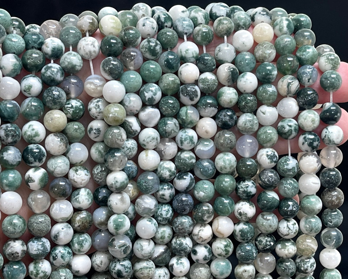 Tree Agate 8mm round natural gemstone beads 15" strand - Oz Beads 