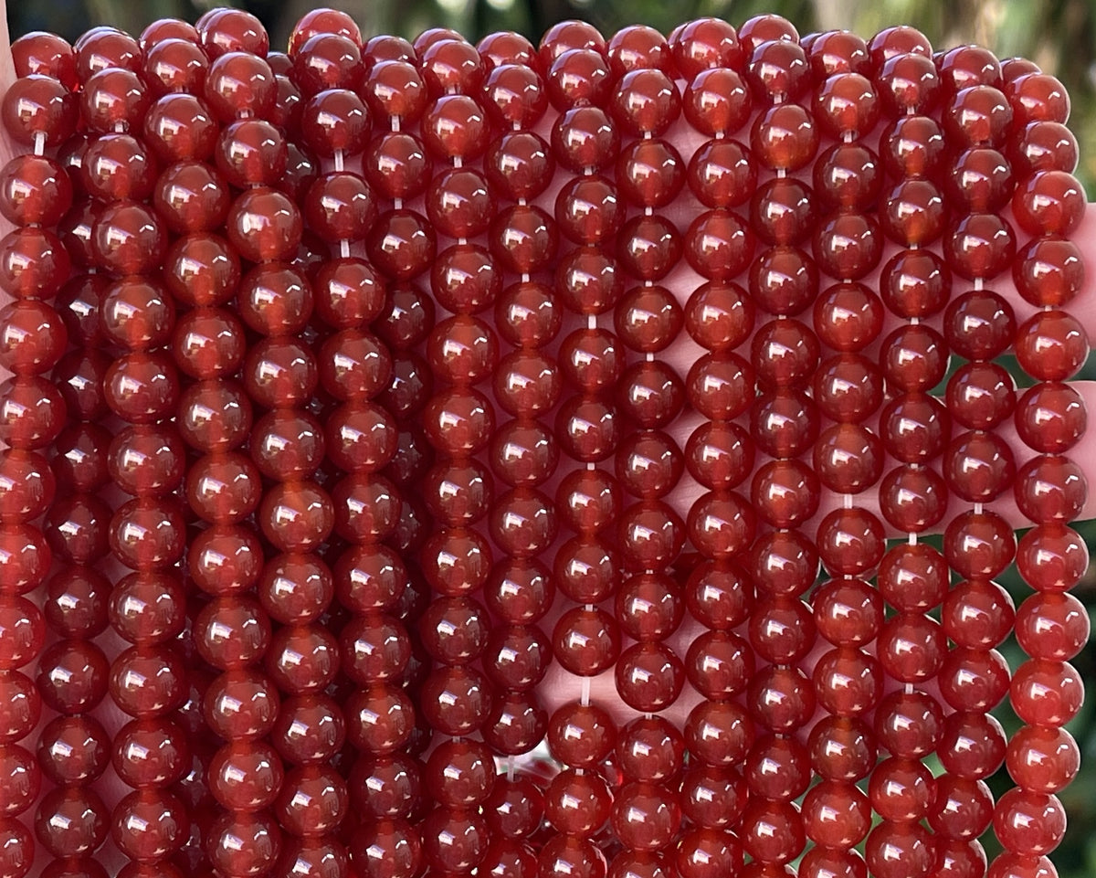 Red Carnelian Agate 8mm round gemstone beads 15" strand - Oz Beads 