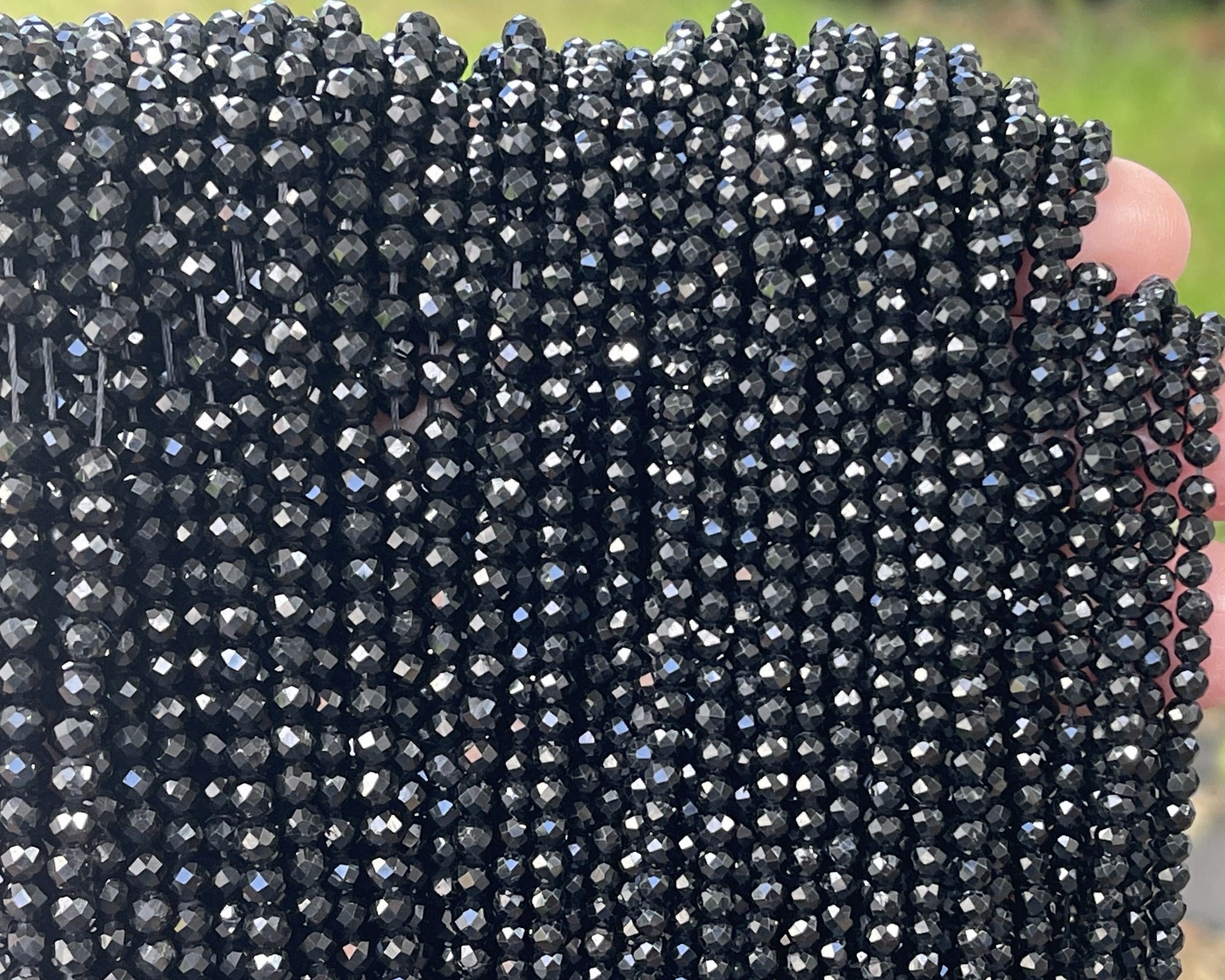 Black Tourmaline 3mm 4mm faceted round natural gemstone beads 15.5" strand