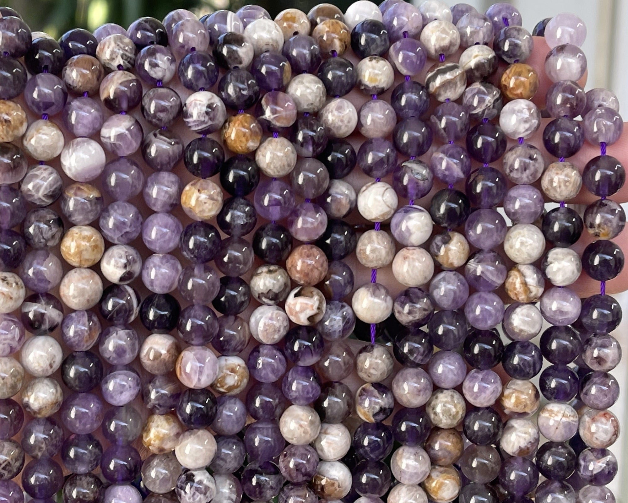 Flower Amethyst 8mm round natural gemstone beads 15.5" strand - Oz Beads 