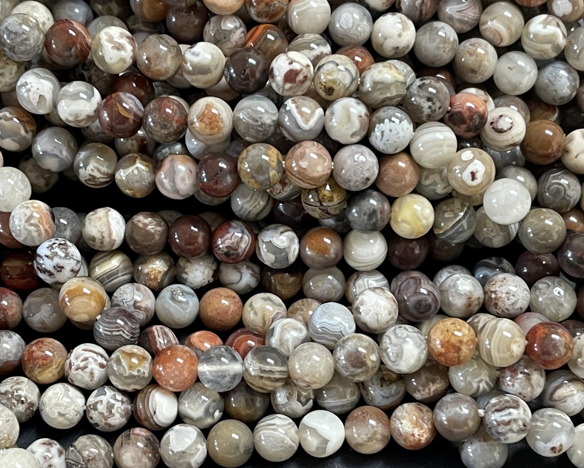 Mexican Laguna Lace Agate 8mm round natural gemstone beads 15.5" strand