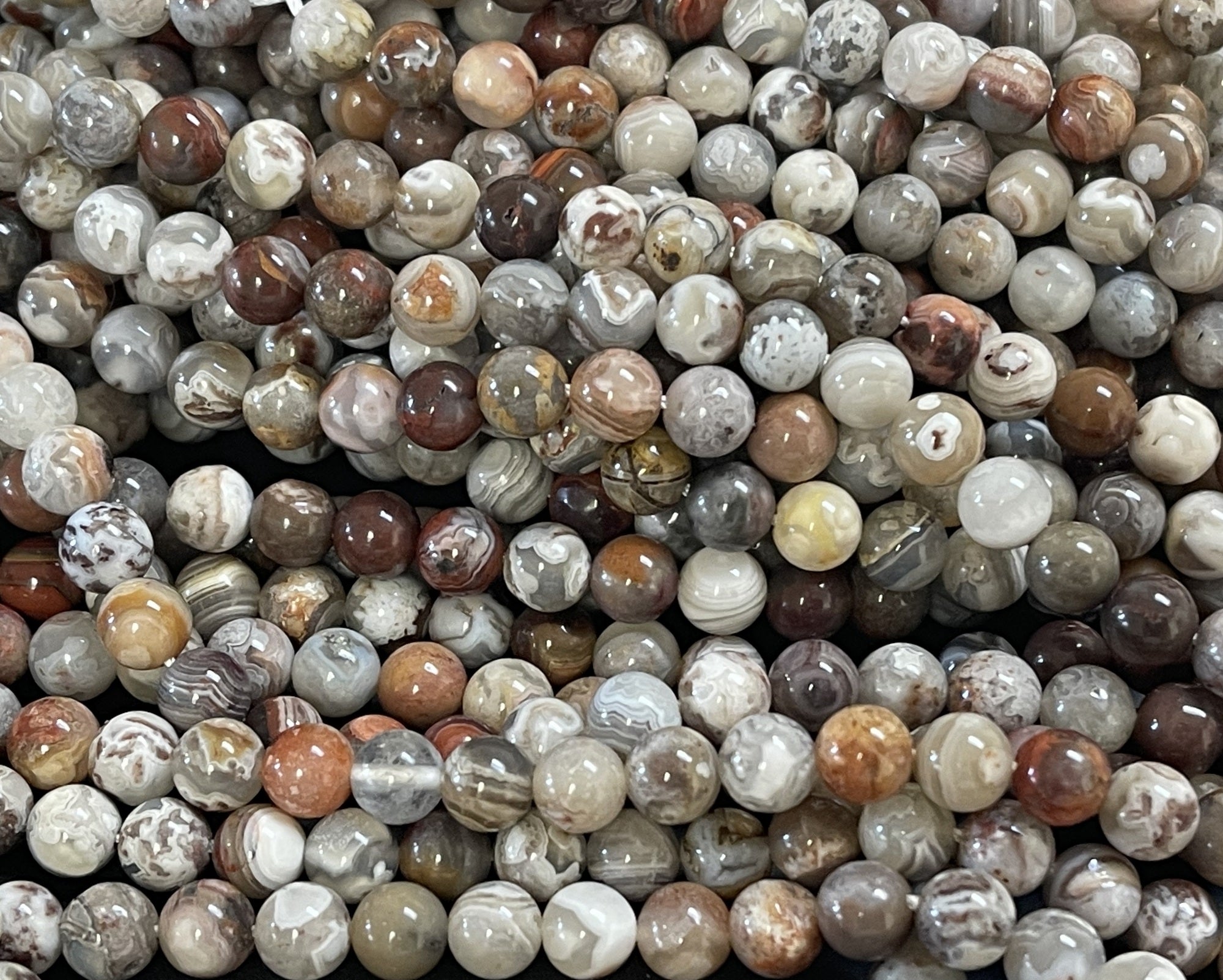 Mexican Laguna Lace Agate 6mm round natural gemstone beads 15.5" strand