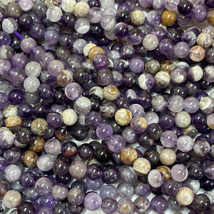 Flower Amethyst 6mm round natural gemstone beads 15.5" strand - Oz Beads 