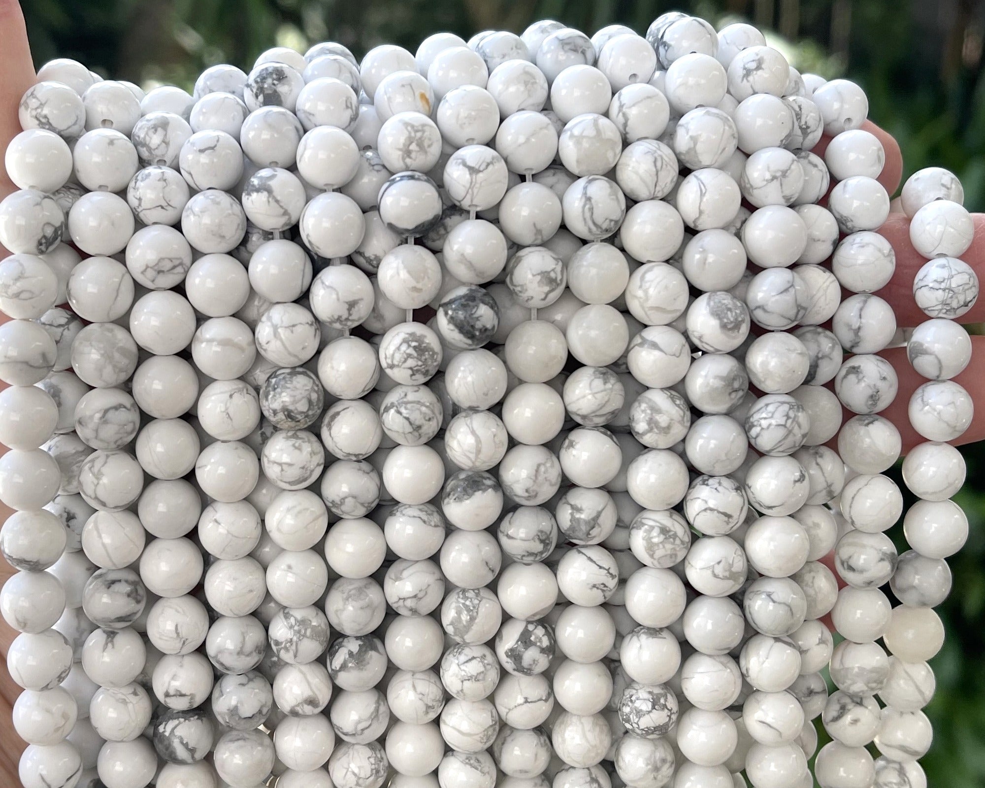 White Howlite polished 8mm round natural gemstone beads 15" strand - Oz Beads 
