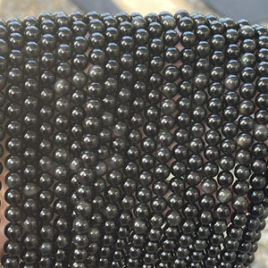 Black Rainbow Obsidian 6mm round natural gemstone beads 15.5" strand - Oz Beads 