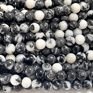 Black White Zebra Jasper 6mm round natural gemstone beads 15" strand - Oz Beads 