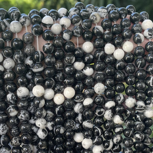Black White Zebra Jasper 8mm round natural gemstone beads 15" strand - Oz Beads 
