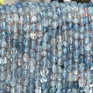 Aquamarine 6-9mm nuggets natural gemstone pebble beads 15.5" strand - Oz Beads 