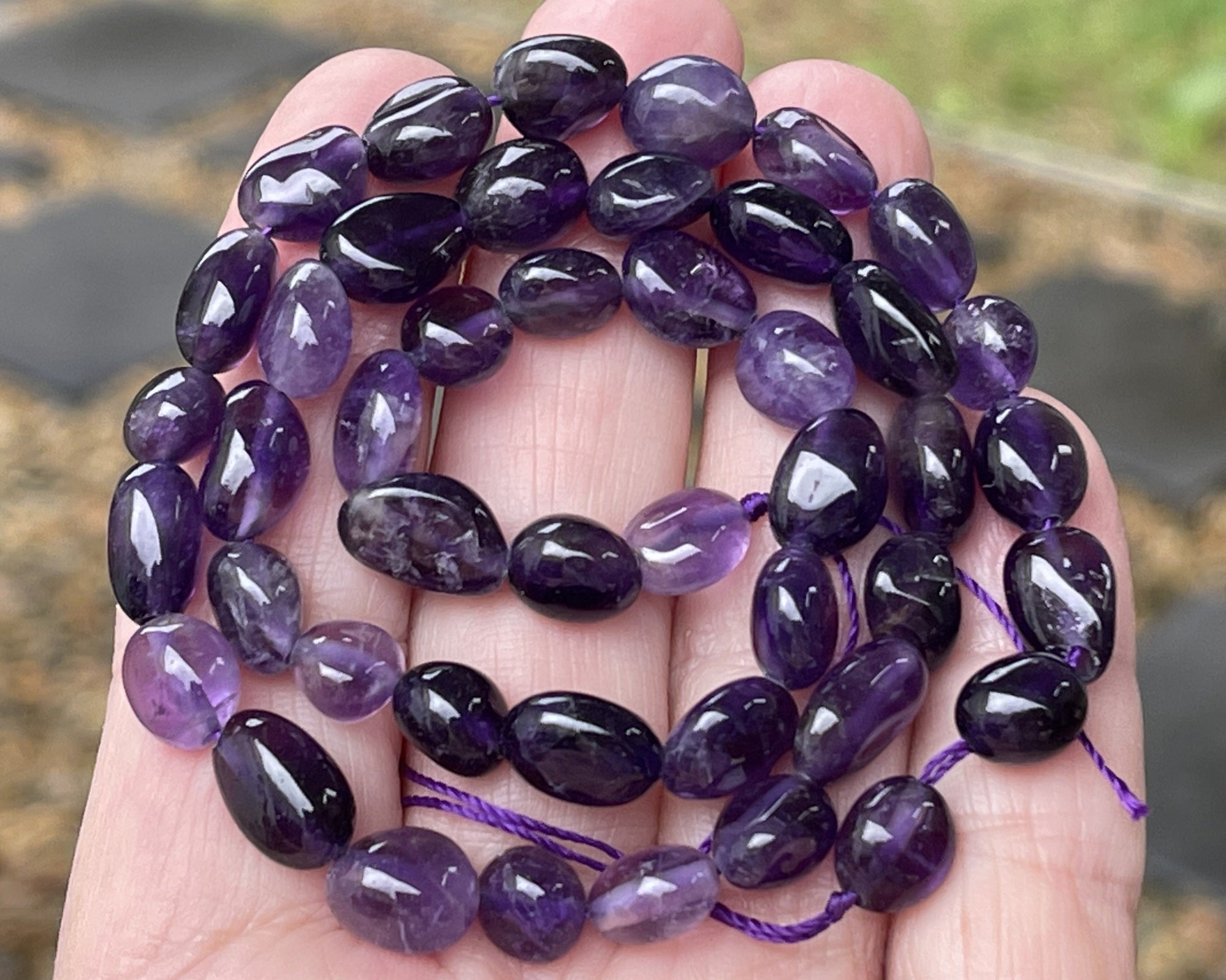 Amethyst 8-11mm nuggets natural gemstone pebble beads 16" strand