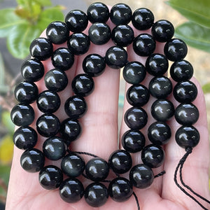 Black Rainbow Obsidian 8mm round natural gemstone beads 15.5" strand - Oz Beads 