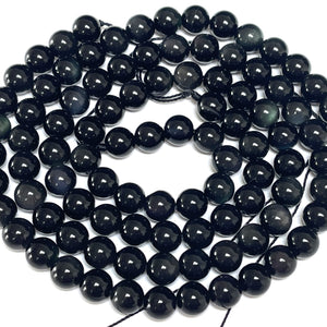 Black Rainbow Obsidian 8mm round natural gemstone beads 15.5" strand - Oz Beads 
