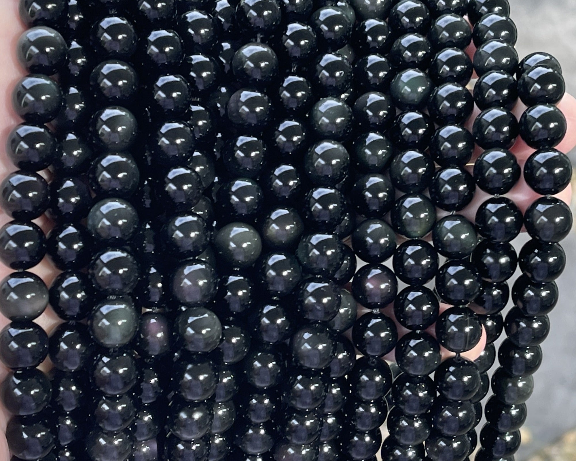 Black Rainbow Obsidian 10mm round natural gemstone beads 15" strand