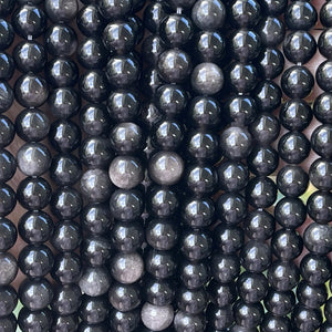 Silver Obsidian 8mm round natural gemstone beads 15.5" strand - Oz Beads 