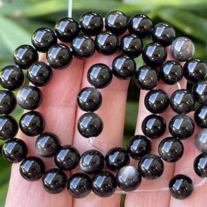 Silver Obsidian 8mm round natural gemstone beads 15.5" strand - Oz Beads 