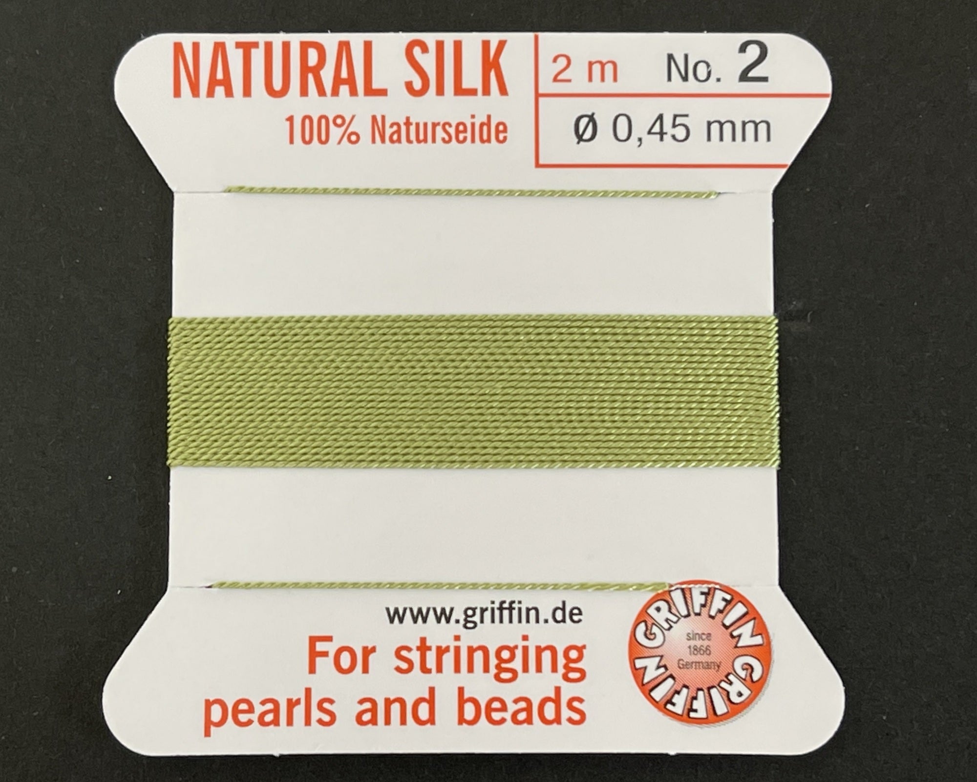 Griffin Silk beading cord with needle size #2 - 0.45mm, 2 metres - Oz Beads 