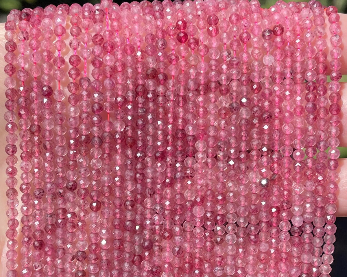 Strawberry Quartz 3mm faceted round natural gemstone beads 15.5" strand - Oz Beads 