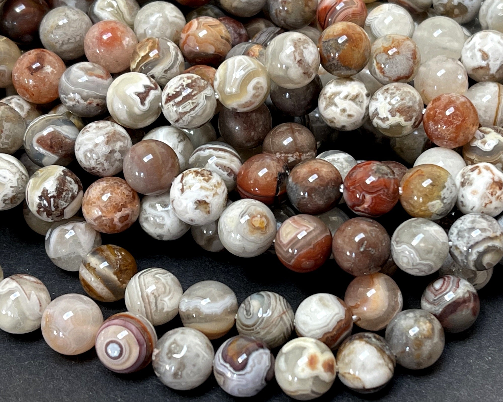 Mexican Laguna Lace Agate 10mm round natural gemstone beads 15.5" strand