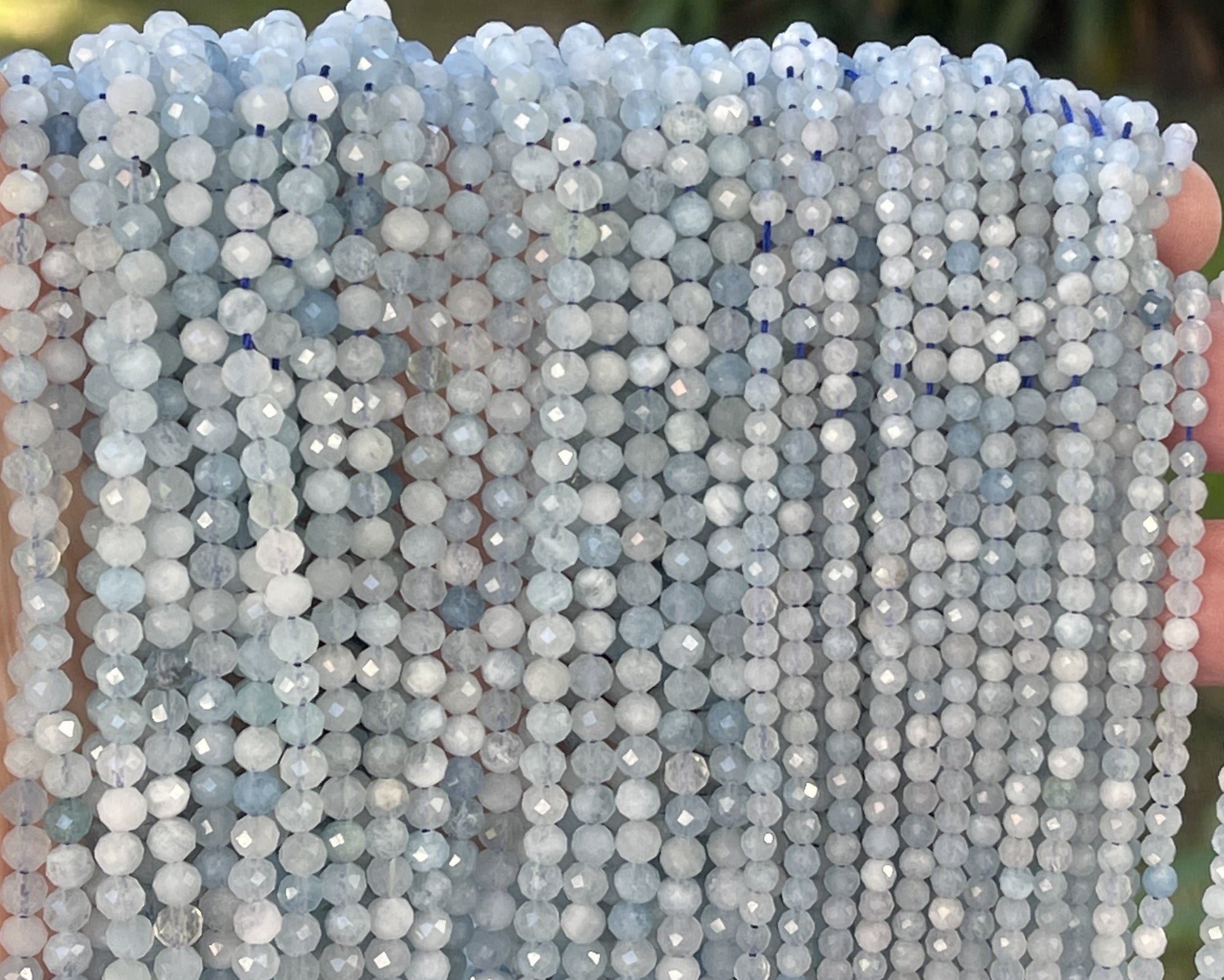 Aquamarine 3mm 4mm faceted round natural gemstone beads 15.5" strand