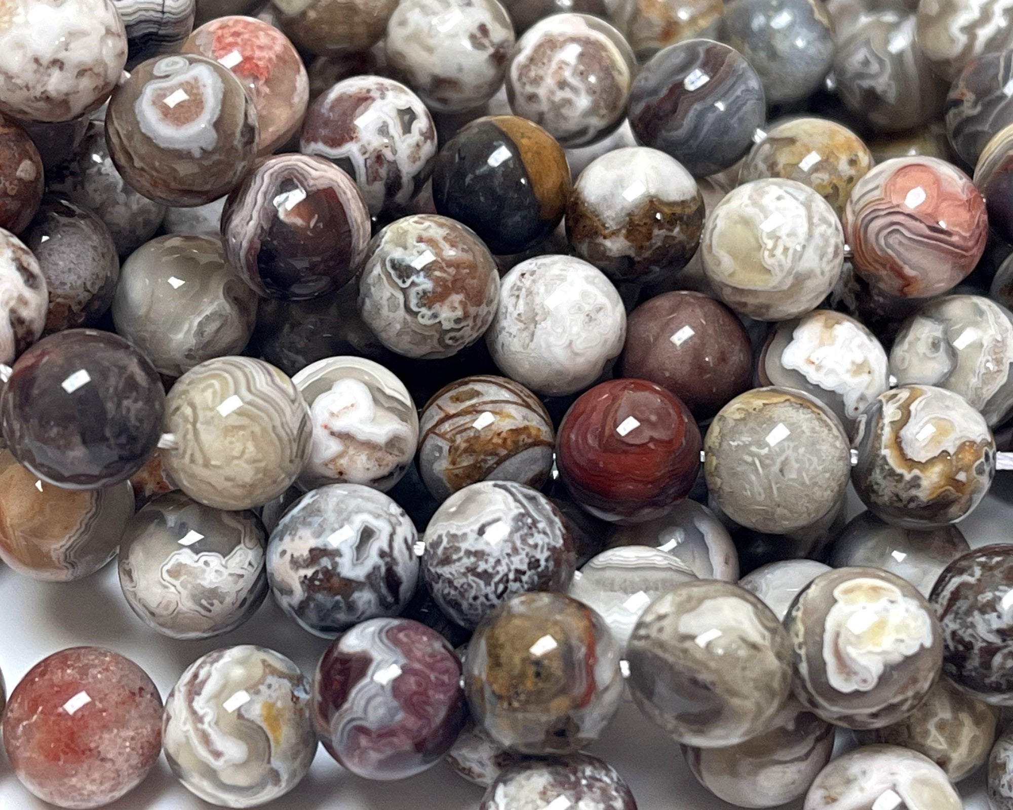 Mexican Laguna Lace Agate 10mm round natural gemstone beads 15.5" strand