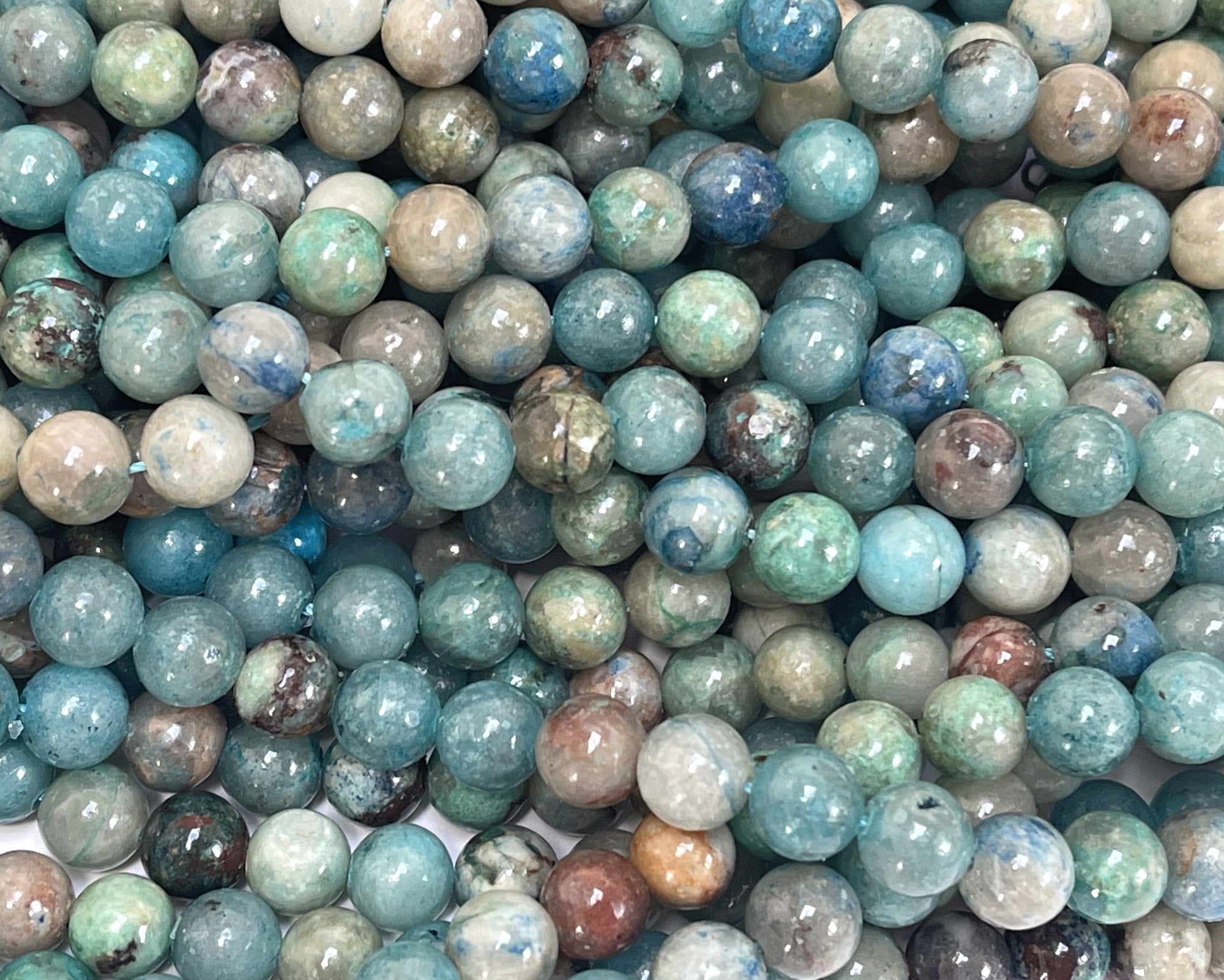Blue Chrysocolla in Quartz 8mm round natural gemstone beads 15.5" strand