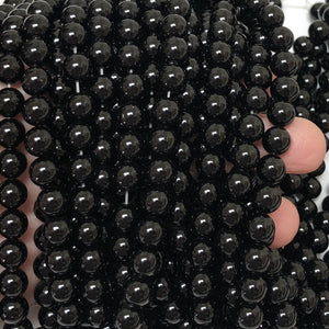 Black Onyx 6mm round polished gemstone beads 15.5" strand - Oz Beads 