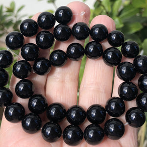 Black Onyx 10mm round polished gemstone beads 15" strand - Oz Beads 