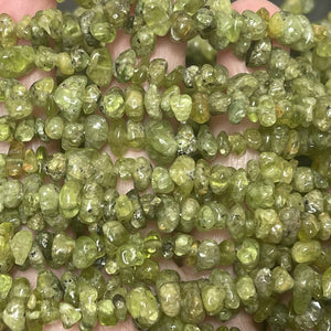 Peridot chip beads natural gemstone chips 33" strand - Oz Beads 