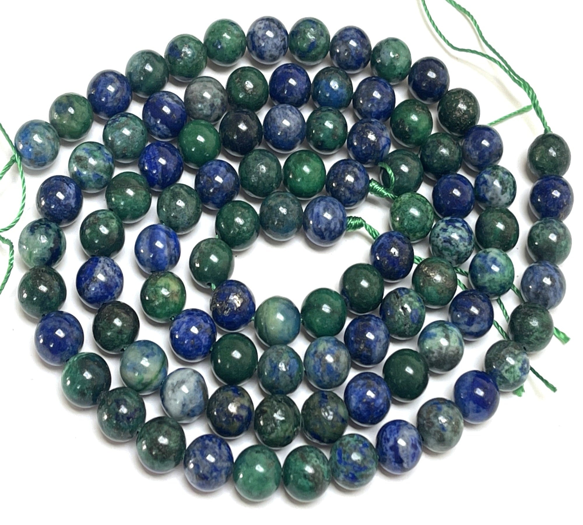 Chrysocolla Lapis Lazuli 8mm round polished beads 15.5" strand - Oz Beads 
