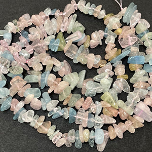 Morganite Beryl mix natural gemstone chip beads 16" strand - Oz Beads 