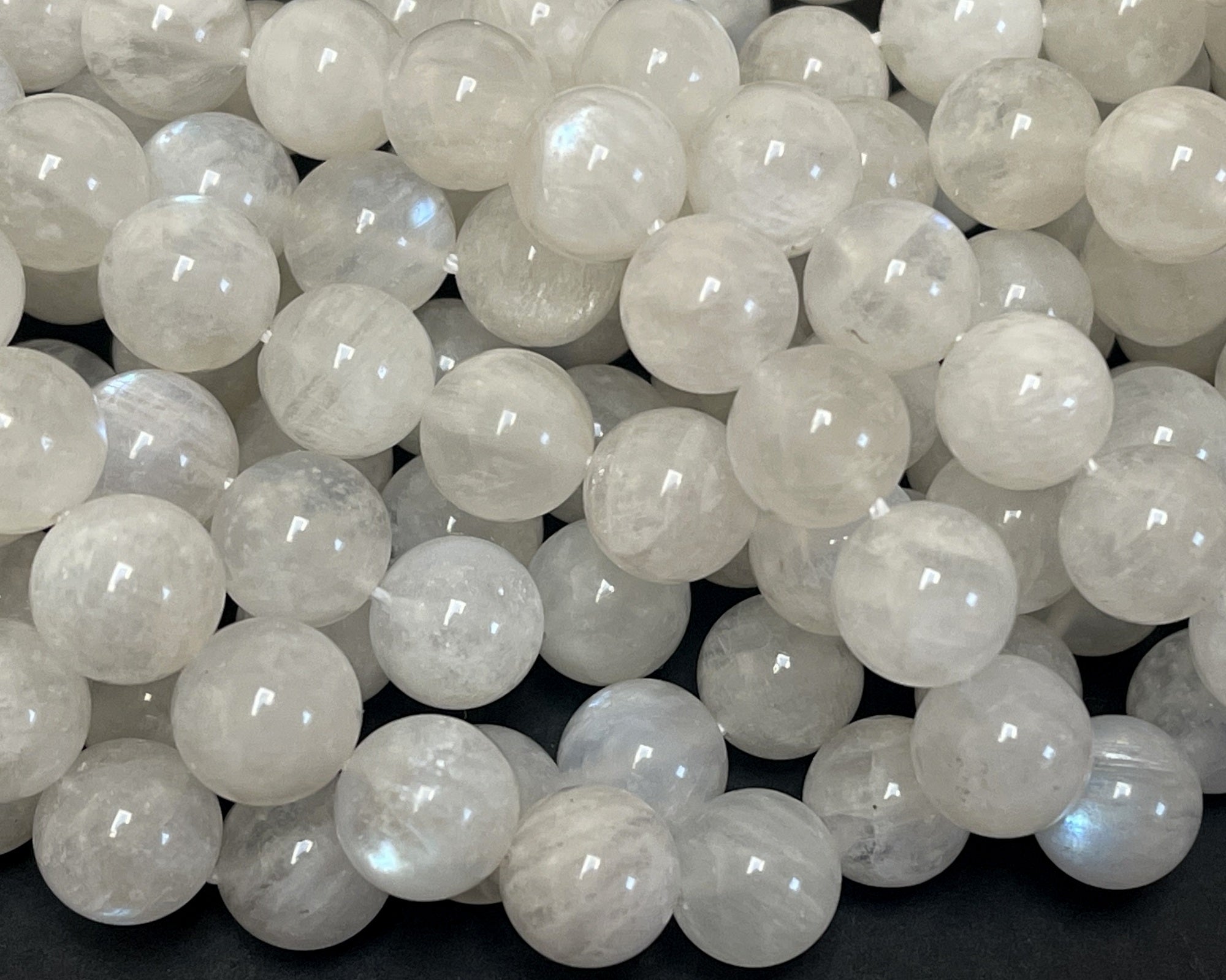 White Rainbow Moonstone 10mm round natural gemstone beads 16" strand