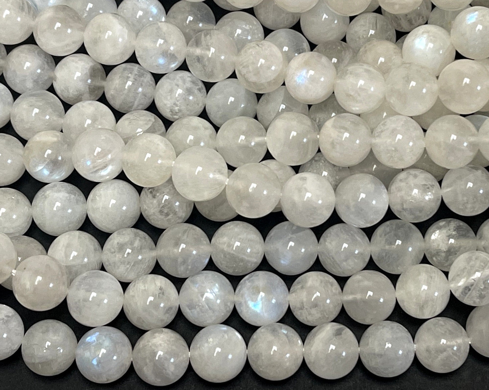 White Rainbow Moonstone 10mm round natural gemstone beads 16" strand