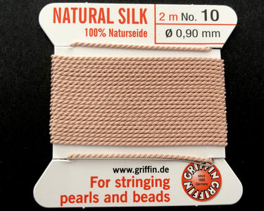 Griffin Silk beading cord with needle, size #10 - 0.9mm, 18 color choice, 2 meter - Oz Beads 