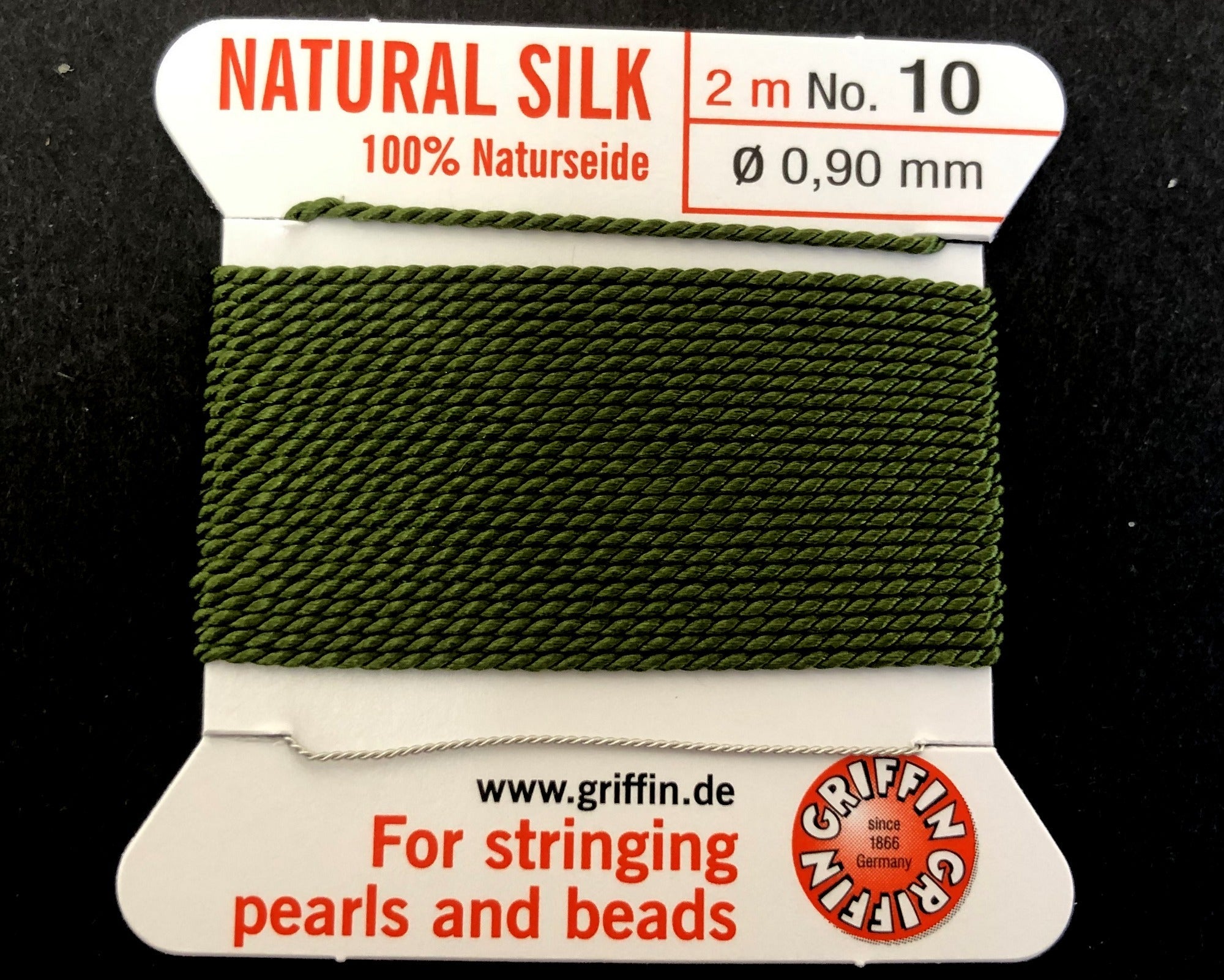 Griffin Silk beading cord with needle, size #10 - 0.9mm, 18 color choice, 2 meter - Oz Beads 