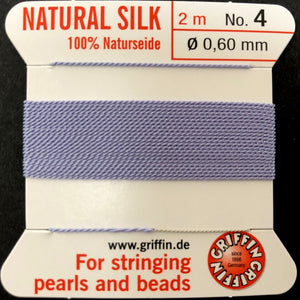 Griffin Silk beading cord with needle, size #4 - 0.6mm, 14 color choice, 2 meter - Oz Beads 