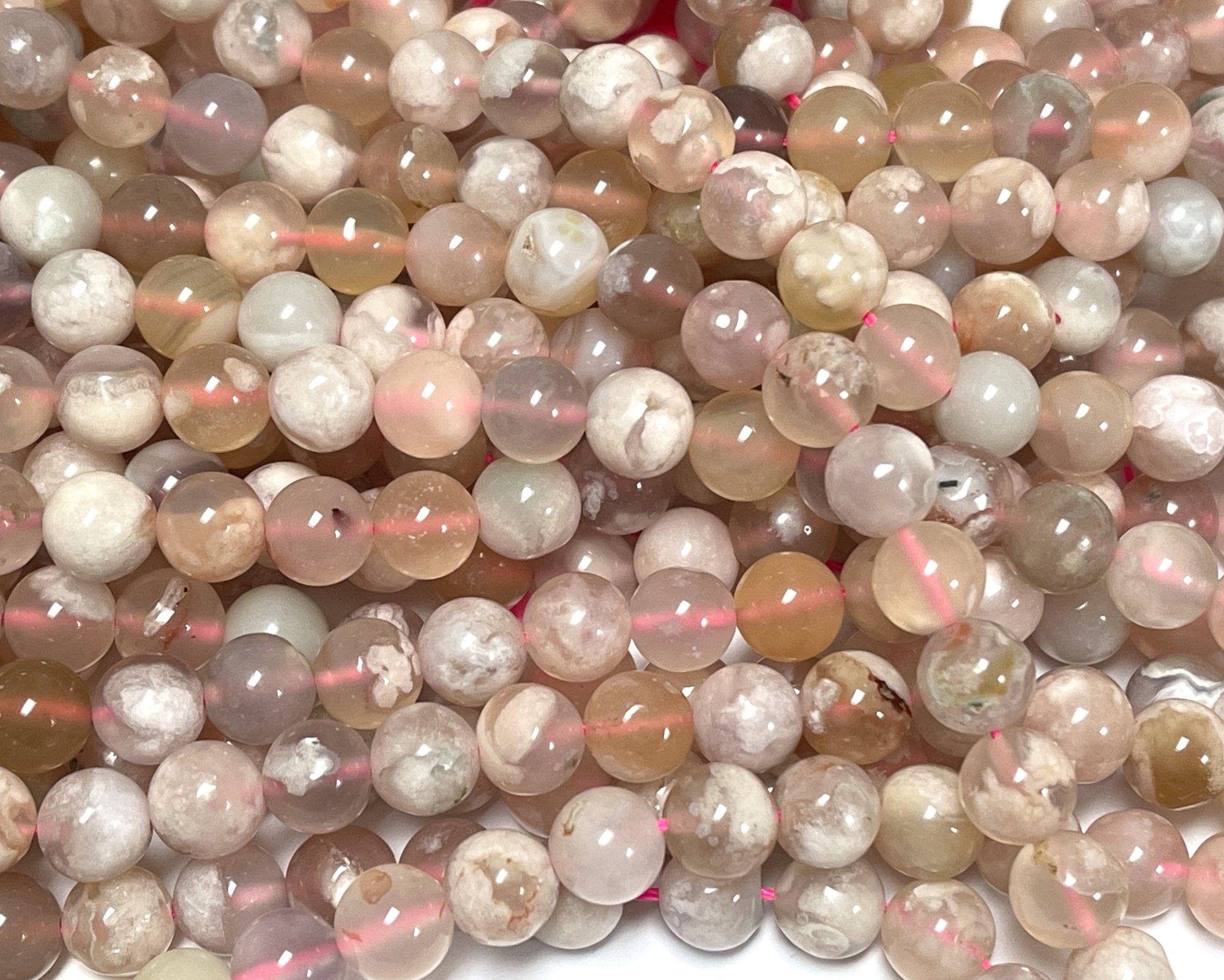 Madagascar Pink Sakura Agate 8mm round beads 15.5" strand - Oz Beads 
