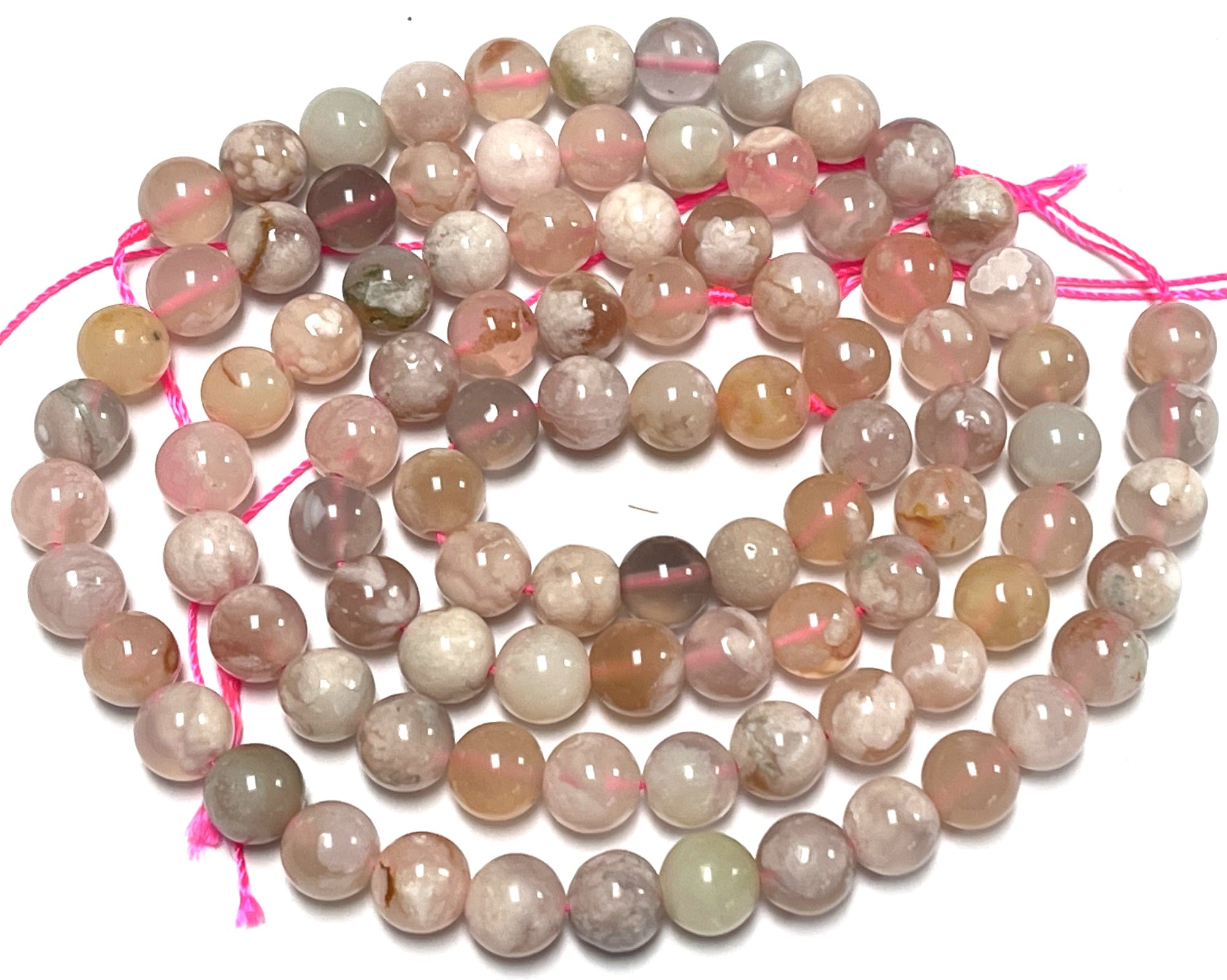 Madagascar Pink Sakura Agate 8mm round beads 15.5" strand - Oz Beads 